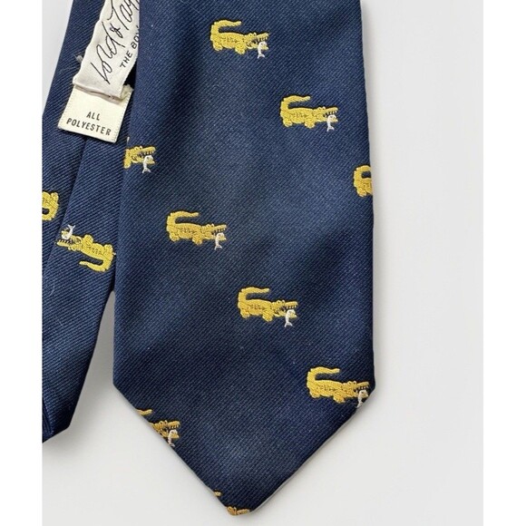 Vintage Boys Alligator Novelty Tie Navy Yellow Allover Print Lord & Taylor - Picture 2 of 3